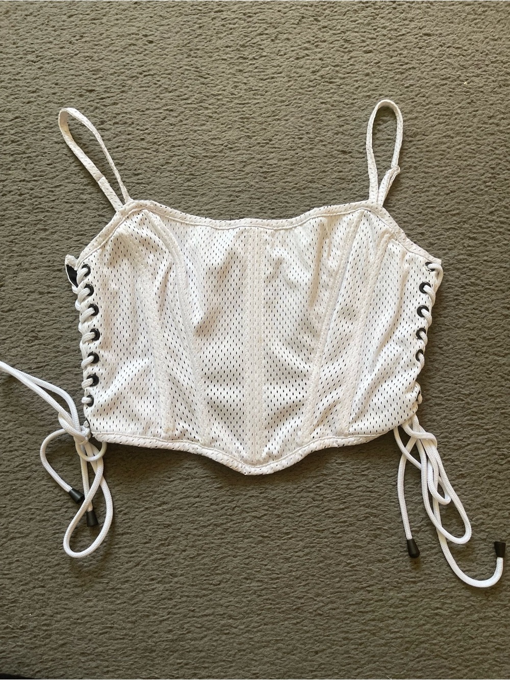 Current Mood White Mesh Lace-Up Corset Crop Top